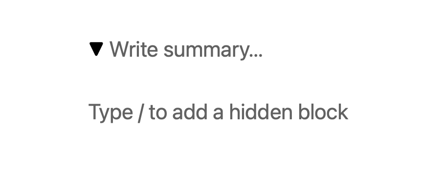 Empty Detaiuls block in the WordPress editor displaying a prompt to add a hidden block.