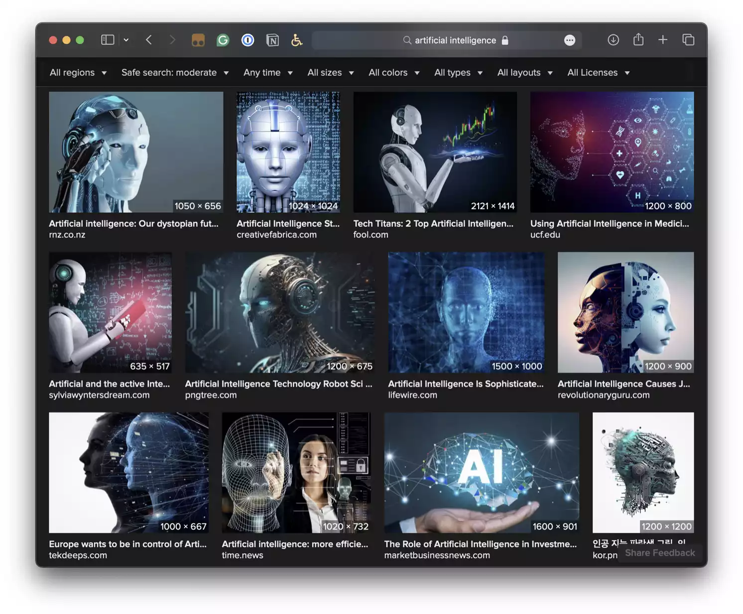 AI image search results from DuckDuckGo.
