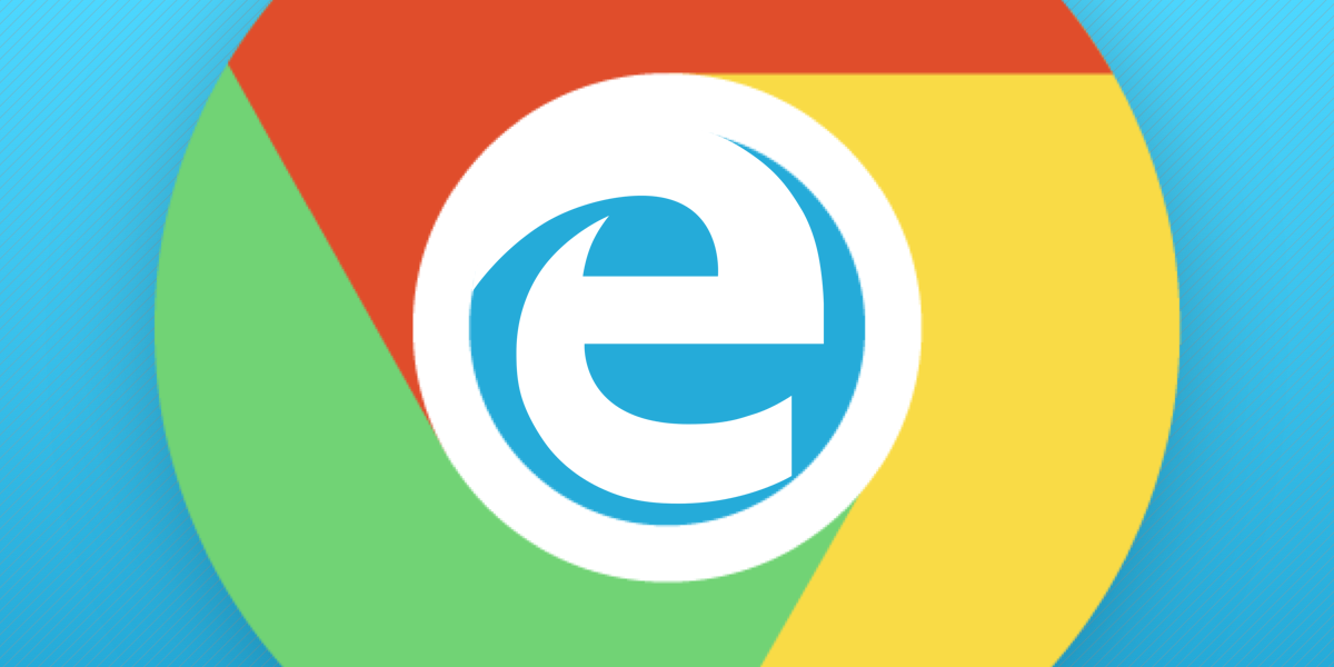 Edge logo embedded in the Chrome logo against a bright blue background.