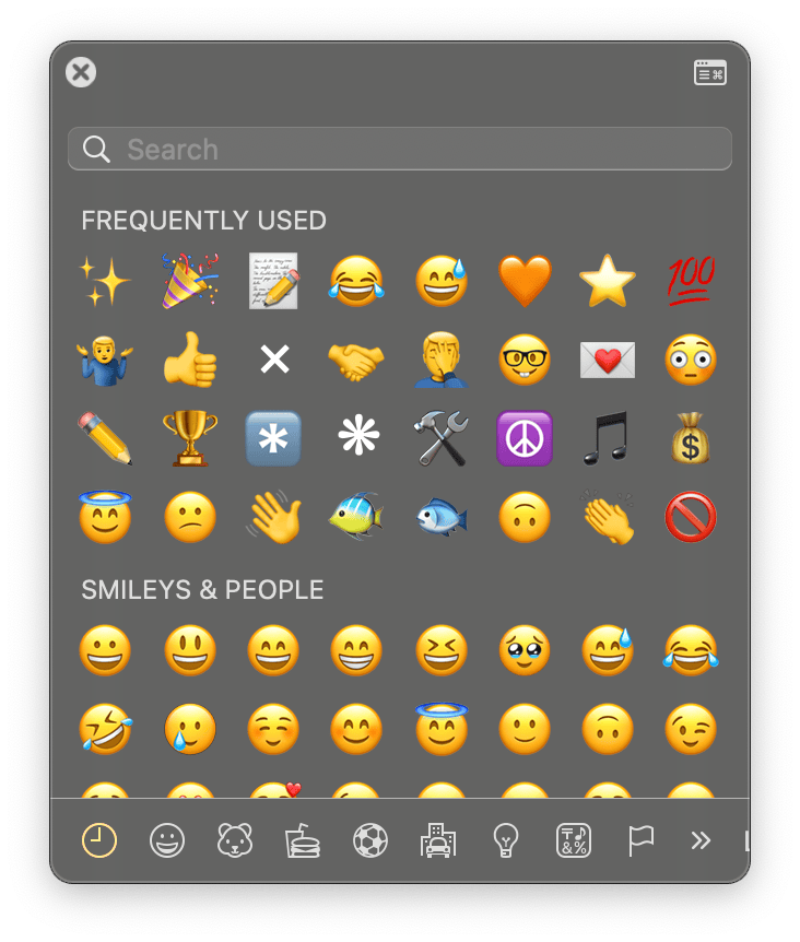 macOS emoji picker showing sparkles first.