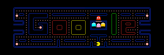Pacman game board with the ghosts confined to the center.