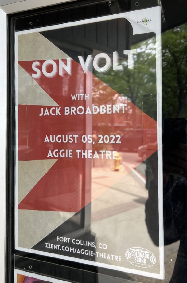 Son Volt With Jack Broadbent concert poster. August 5, 2022, Aggie Theater.