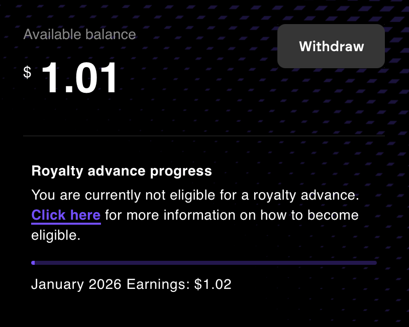 Available balance showing one dollar and one cent.