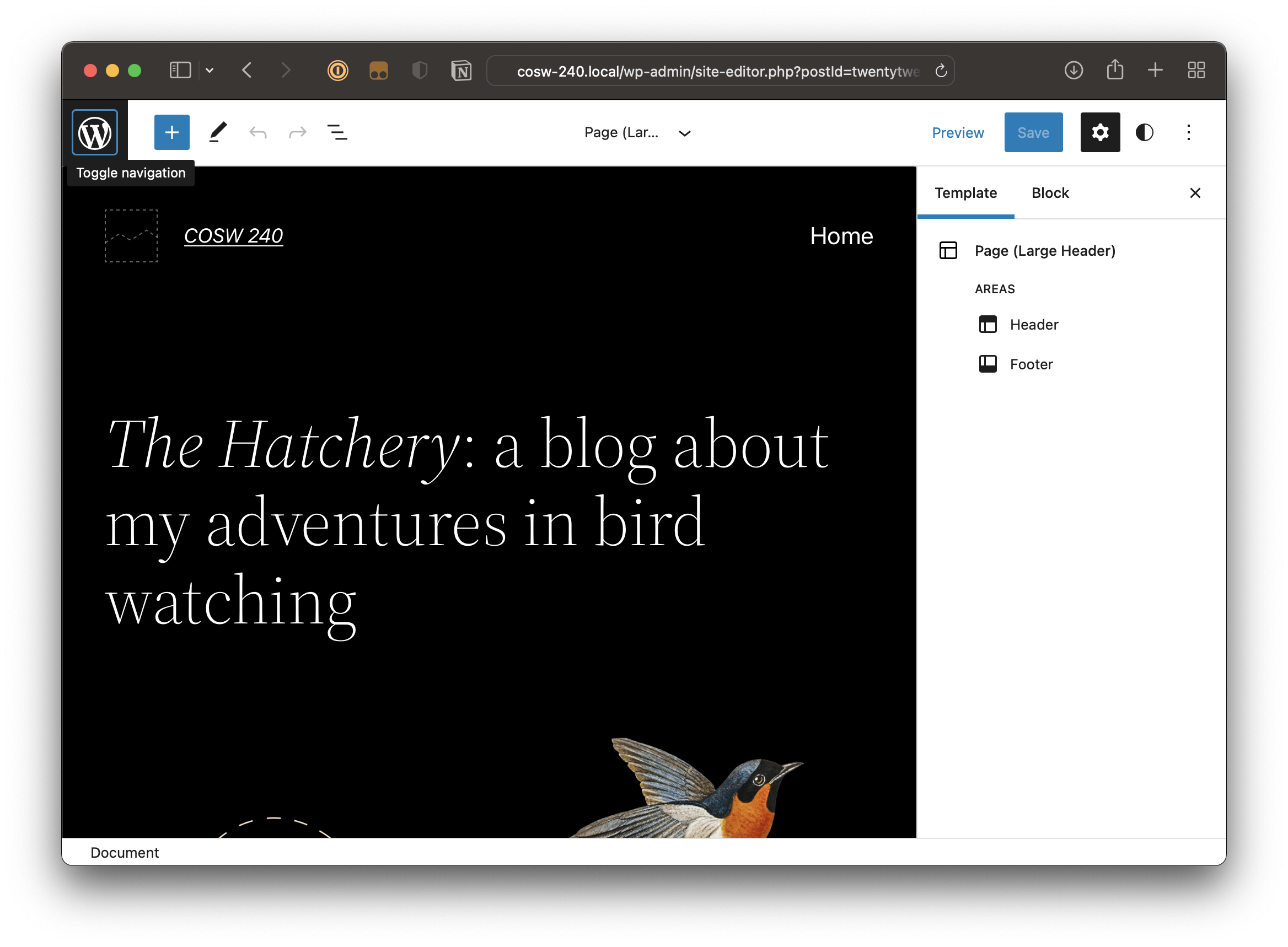 Screenshot of the initial WordPress Site Editor screen.
